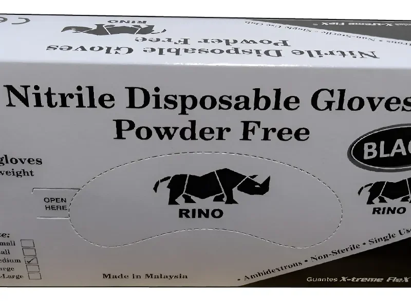 Guantes de Nitrilo Negro Sin Polvo Caja x100 Unidades – Marca Rino | PROVI